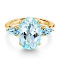 thumbnail image 3 of Gem Stone King 7.18 Ct Oval Sky Blue Topaz 18K Yellow Gold Plated Silver 3-Stone Engagement Ring, 3 of 6