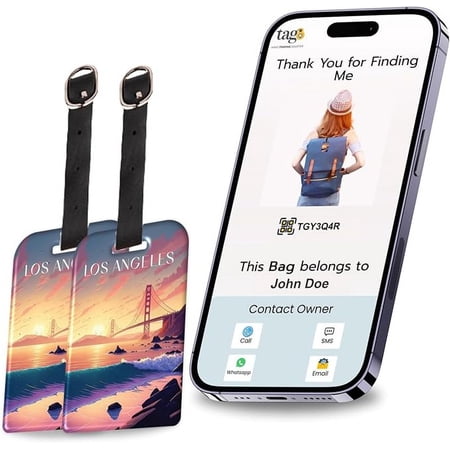 [Pack 2] tag8 Los Angeles City Smart Bag tag |Trendy Luggage tag ID Identification | Theme Fashionable Digital name tag | Airline compliant SITA World Tracer Code Enabled | Travel Gift Collectible