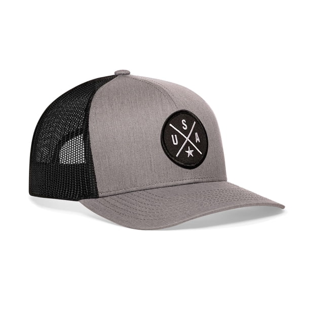 Gorra trucker HAKA USA de malla con cierre snapback, gris y negro