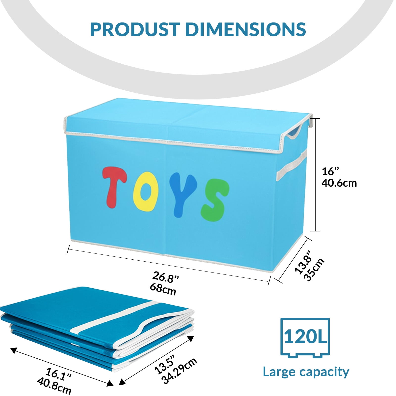 VICTORICH Extra Large Child Collapsible Toy Storage Fabric 32 gal Kids Room Toy Chest, Blue