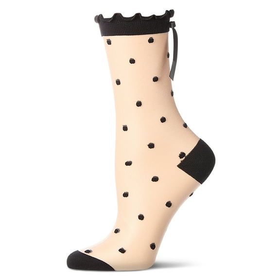 MeMoi Women's Polka Dot Bow-Cuff Sheer Crew Sock - Womens - Female, 9-11, Black