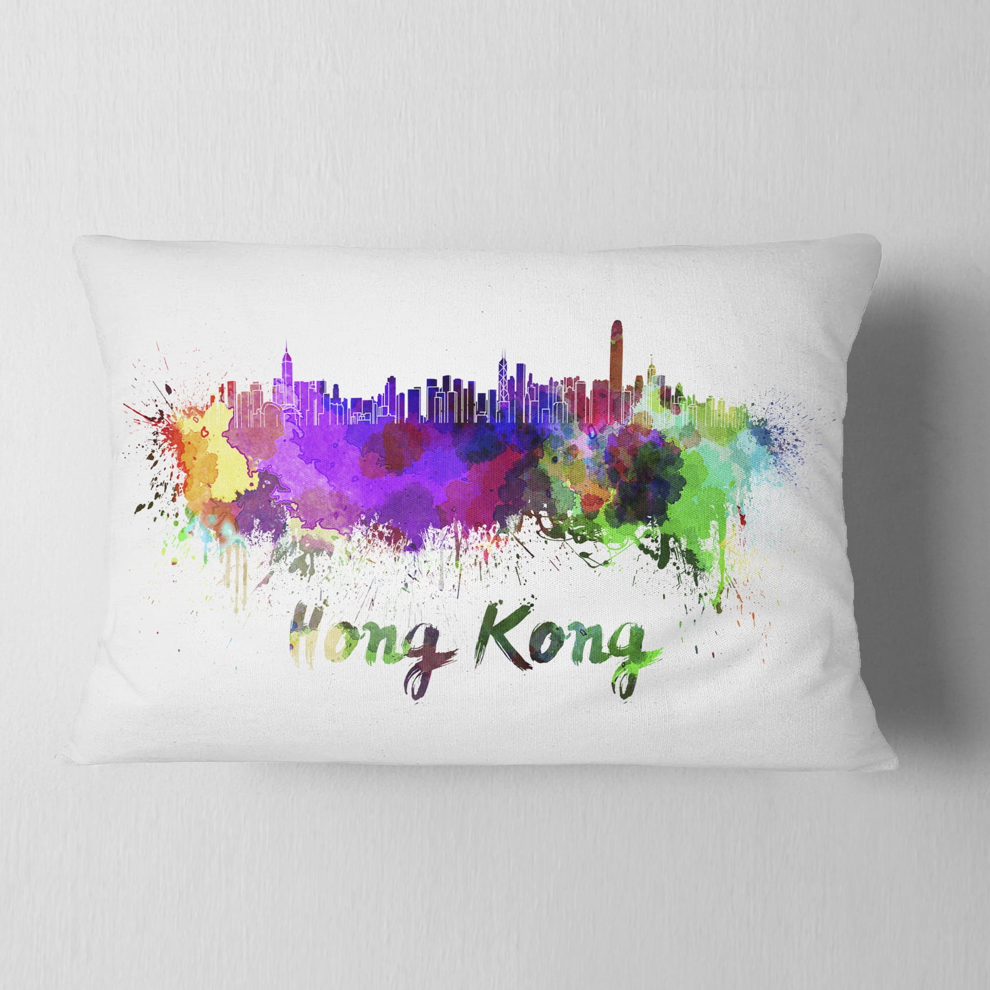 Designart Hong Kong Skyline - Cityscape Throw Pillow - 12x20