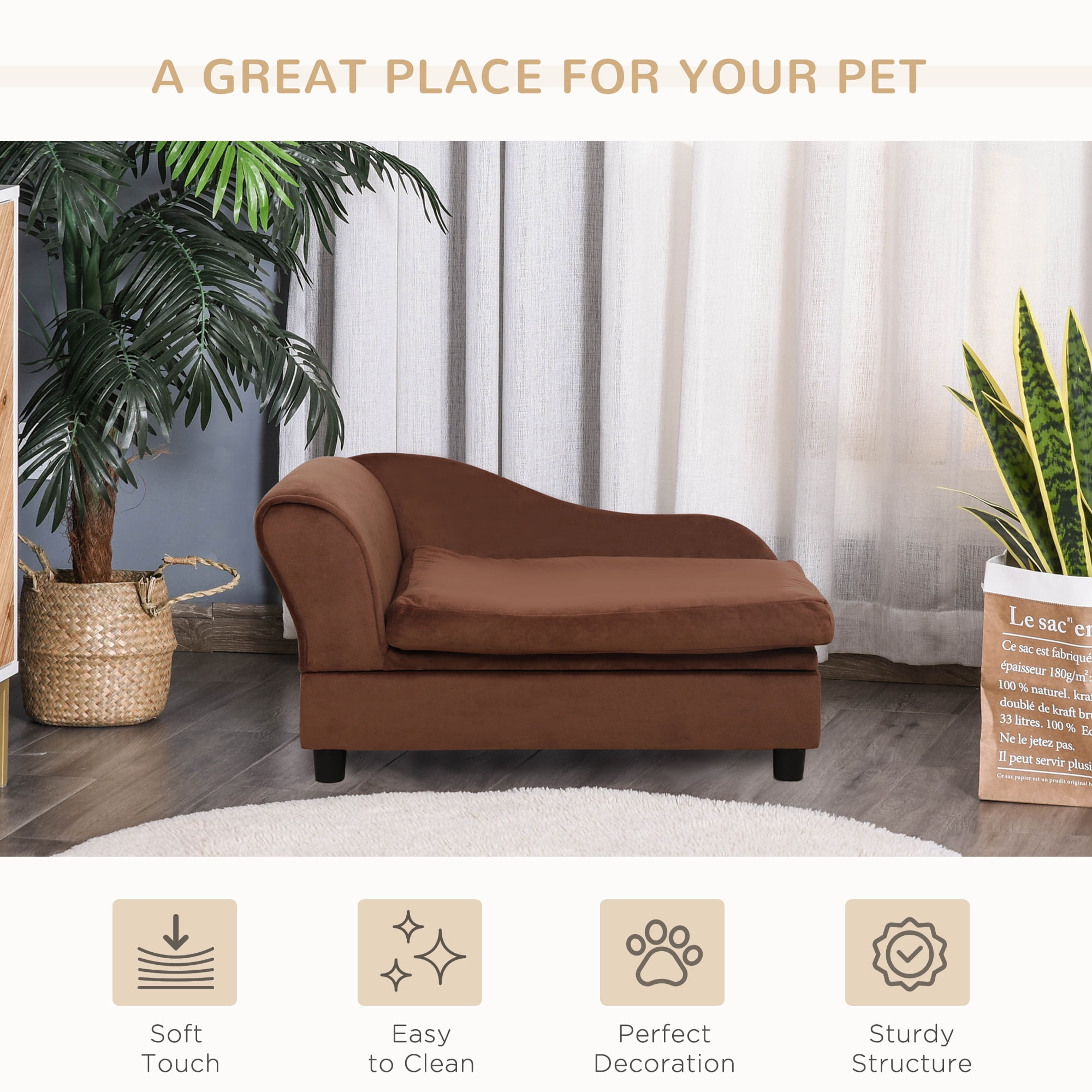 Pet Sofa Dog Sofa for Small Dogs with Storage, Brown