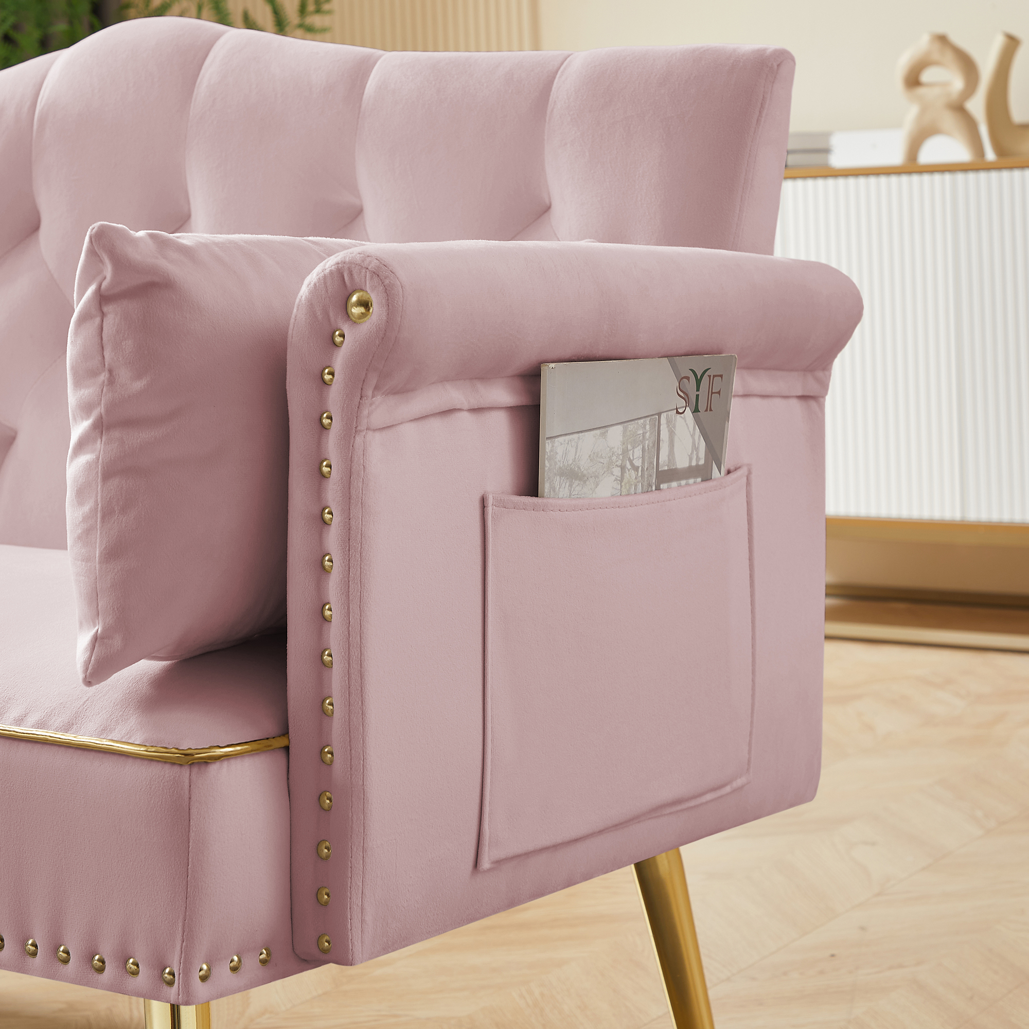 Modern 2 Seater Velvet Sofa, Button Tufted Small Couch Loveseat with Nailhead Trim and Pillows for Living Room Bedroom Apartment