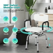 Naipo 360° Swivel Shower Chair for Elderly & Disabled - Adjustable Height Bath Chair with Armrests, Backrest & Non-Slip Seat - 300 lbs Capacity, White