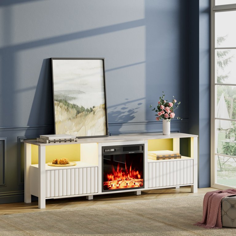 Fireplace TV Stand for TV's up to 75 Inch, White Entertainment Center Electric  Fireplace, 70 inch - Walmart.com