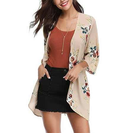Cardigan Cape - SAYFUT Casual 3/4 Sleeve Blouse Loose Tops Kimono Fashion Floral Print Cardigan Capes