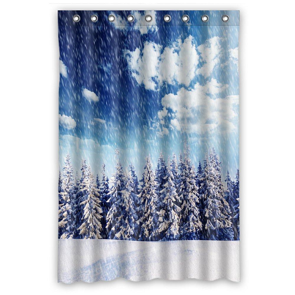PHFZK Winter Scene Shower Curtain, Beautiful Winter Landscape with Snowy Trees Polyester Fabric