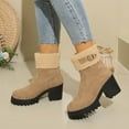thumbnail image 4 of Lovzfmll Winter Boots for Women, Ankle Boots High Heel Faux Fur Belt Buckle, Chunky Heel Round Toe Booties Warm Casual Khaki Boots, 4 of 9