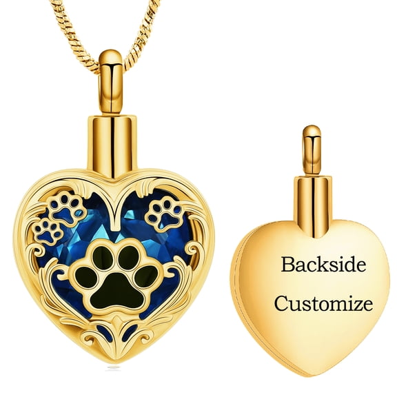 Personalize Paw Prints Stone Heart Urn Pendant Cremation Jewelry for Dog Cat Ashes Holder Pet Memory Necklace Furry Friend Memorial Jewelry