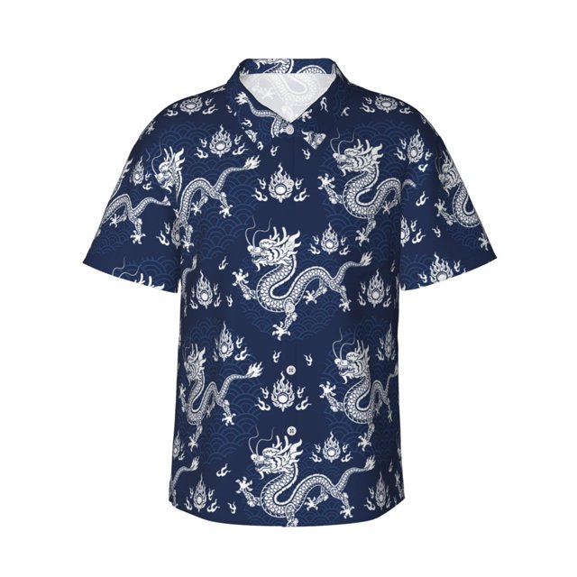 Balery Dragon Camisas hawaianas de manga corta para hombre, camisas playeras de corte holgado, camisas de vacaciones con botones,Large
