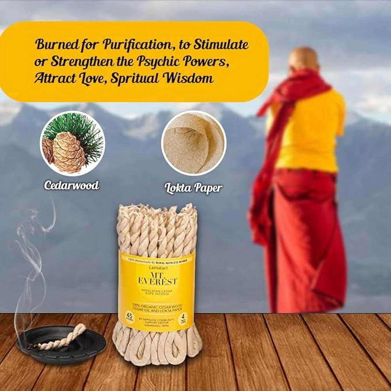 Natural Himalayan Cedar Rope Incense Set of 6 – Handmade in Nepal, 4 Inches Long, 45 Ropes per Bundle Pure Cedarwood Aroma for Relaxation, Meditation & Home Fragrance