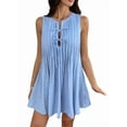 thumbnail image 3 of Robe Mini à Nouer devant pour Femmes Été Sans Manches Plissée Décontractée Ample Style Babydoll Robes Bleu Clair m, 3 of 10