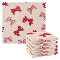 6PCS Dish Towels and Dish Cloths Reuseable Dishcloths Sets for Washing Dishes, Cooking, Baking Size 11" x 11" Cute Red Bows Pattern