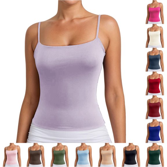 Women Basic Tank Tops Sleeveless Casual Camisole Pure Strappy Layering Piece Everyday Wear Outfit Women's Summer Tank Top