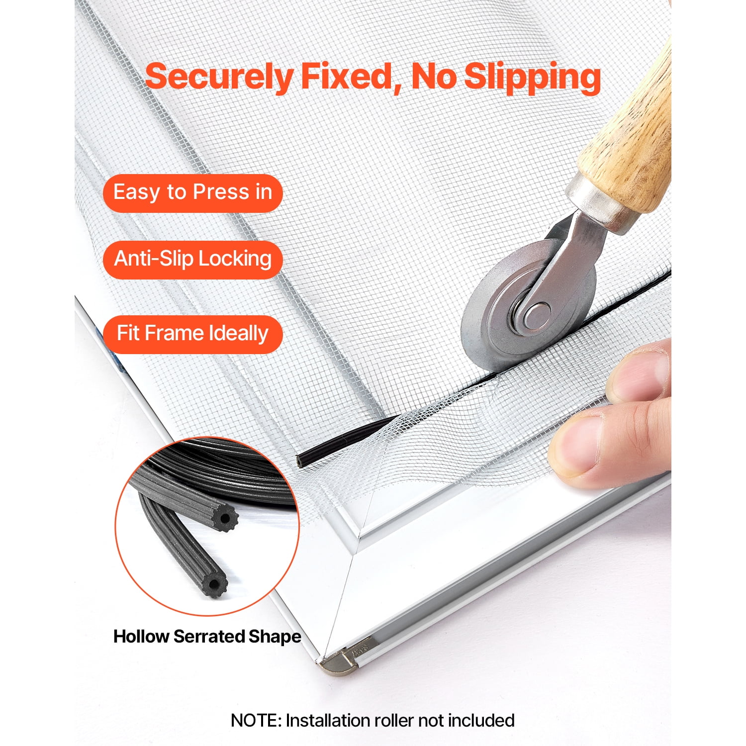 KFFKFF Window Screen Fastener, 100 ft x 0.125 in Window Screen Securing Spline, PVC Window and Door Screen Fastener, Hollow Toothed Screen Grip Spline, for Window Door Screen Maintenance and Renewal