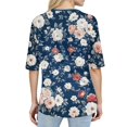 thumbnail image 4 of Women’s Casual Floral Print Five Sleeve Round Neck Button Half Sleeve Top Loose Fit Lightweight Blouse for Daily Wear Royal Blue L, 4 of 4