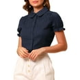 thumbnail image 4 of MODA NOVA Juniors Cotton Frilled Top Turndown Collar Solid Blouse Blue XS, 4 of 6