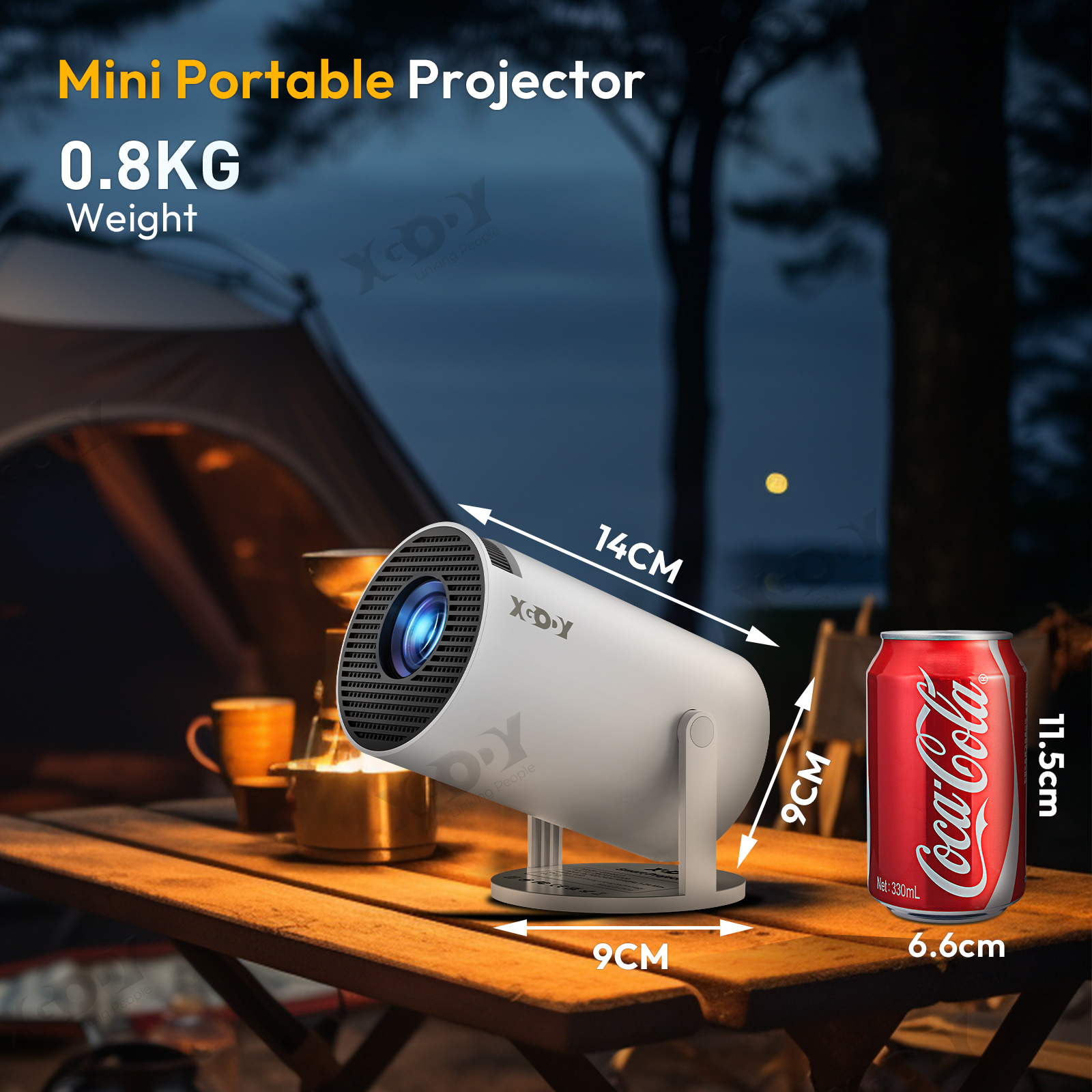 XGODY Gimbal 3 NEW Smart Mini Portable Projector with Bluetooth & WiFi,Support 1080P,White, 1 Count