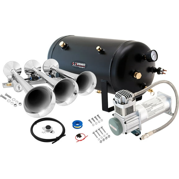 Vixen Horns Train Horn Kit for Trucks/Car/Semi. Complete Onboard System- 200psi Air Compressor, 5 Gallon Tank, 3 Trumpets. Super Loud dB. Fits Vehicles like Pickup/Jeep/RV/SUV 12v VXO8350/3118C