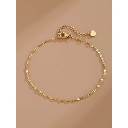 Yellow Gold Stainless Steel Anklet With Delicate Twisted Link Chain And Heart Charm