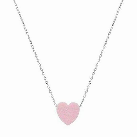 18 in. Sterling Silver Pink Opal Heart Necklace