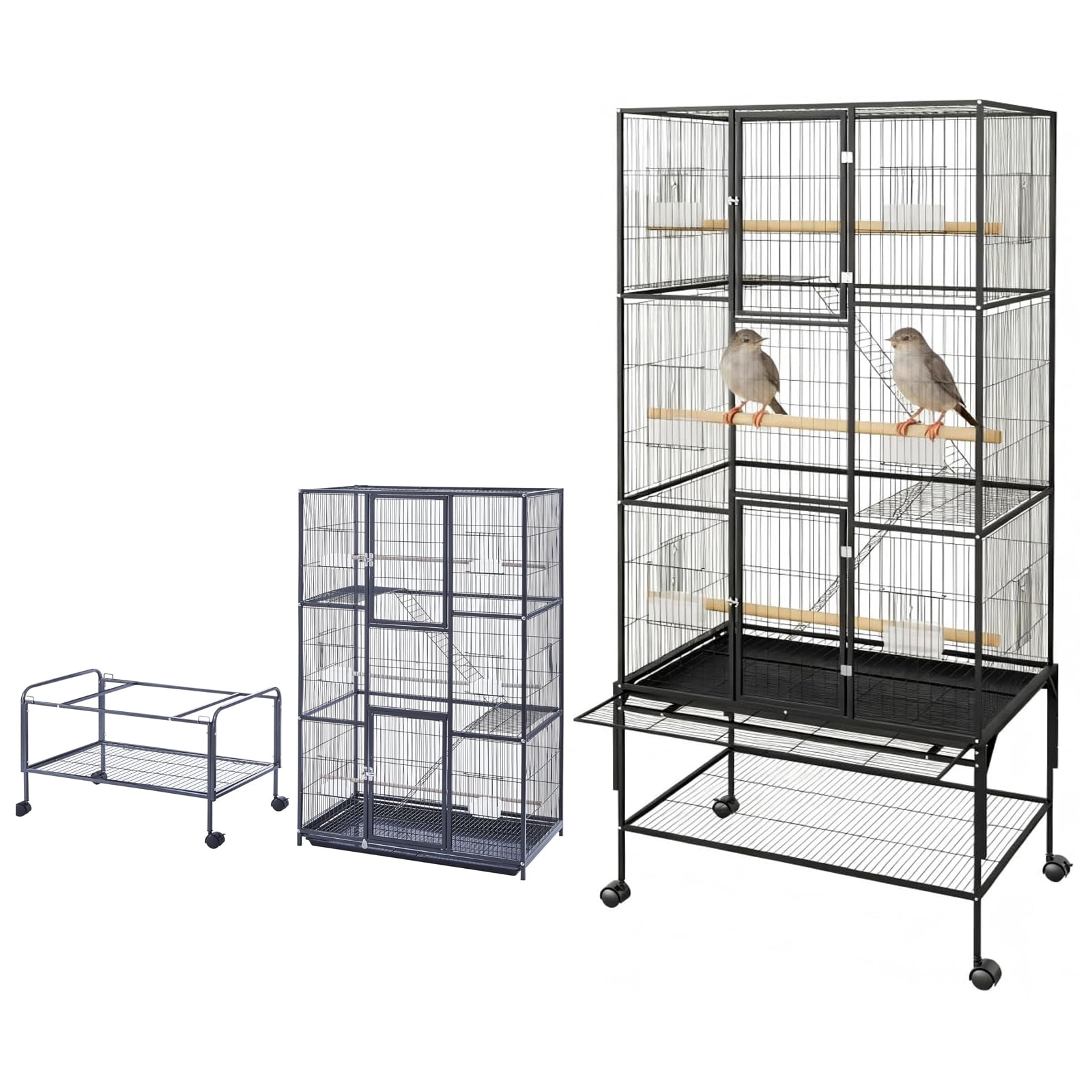 Large Parrot Cage with Stand - 81x46x175cm Aviary Bird Cage for Budgies, Conures, Cockatiels & African Greys | Detachable Stand, Wheels, Easy-Clean Tray, Feeding Bowls & Perches