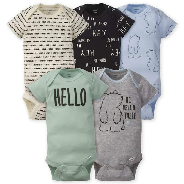 Gerber Bebé Niños Paquete de 5 Monos de Manga Corta Variedad Monos Hello Bear 0-3 Meses