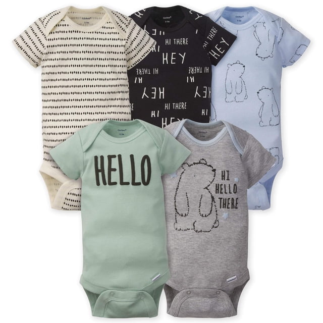 Gerber Bebé Niños Paquete de 5 Monos de Manga Corta Variedad Monos Hello Bear 0-3 Meses