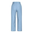 thumbnail image 4 of Women's Cotton Linen Pants Elastic Waisted Straight Leg Lounge Pants Casual Split Slacks Trousers with Pockets Light Blue XX-Large, 4 of 6