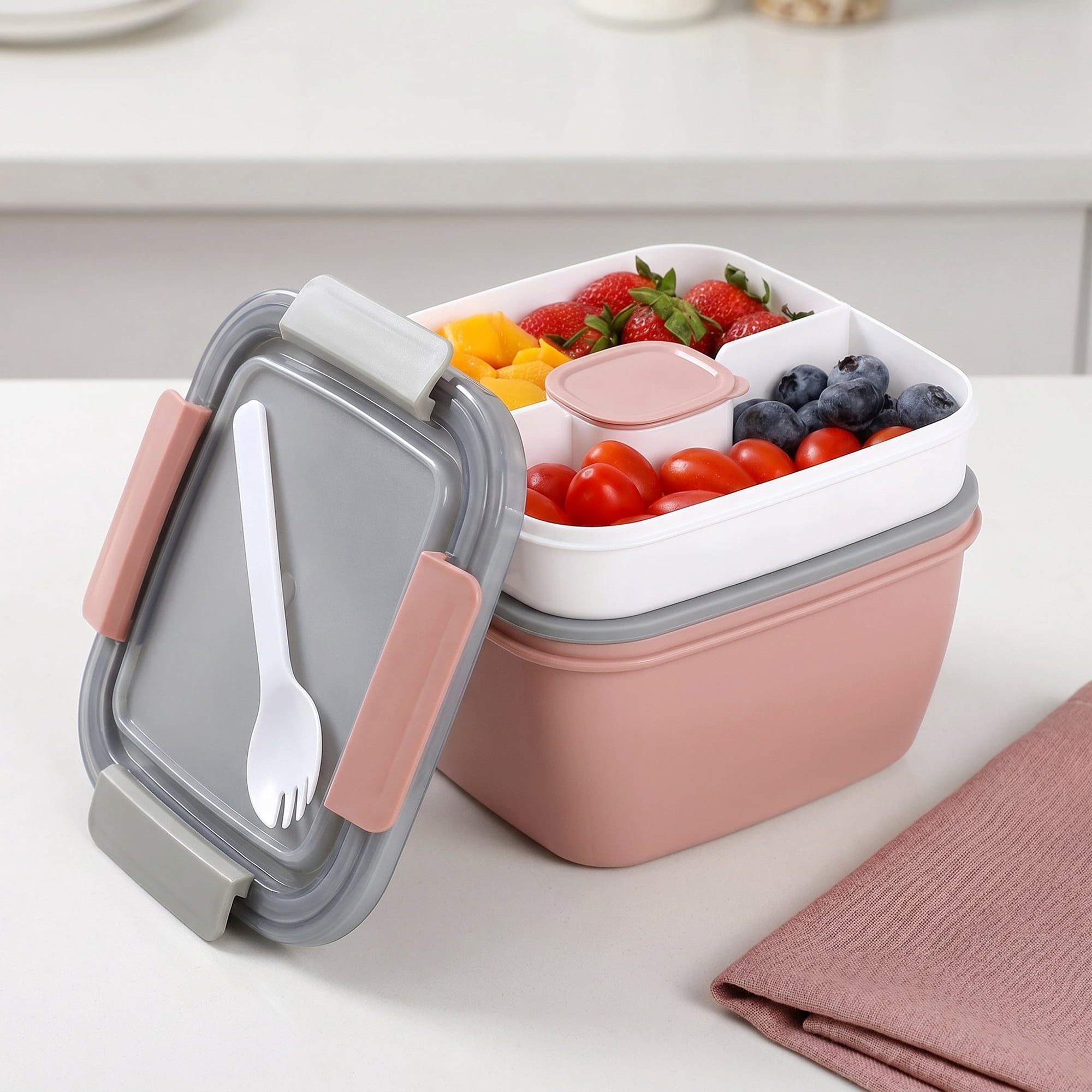 Unique Bargains Lunch Leak-Proof Meal Prep Container with Dressing Cup Pink-2