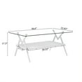 thumbnail image 4 of Tcbosik 38.6" Rectangle Coffee Table with Open Shelf, 2-Tier Accent Cocktail Table with Glass Top, Center Table with Metal Legs for Living Room, Easy Assembly, Clear+White, 4 of 9