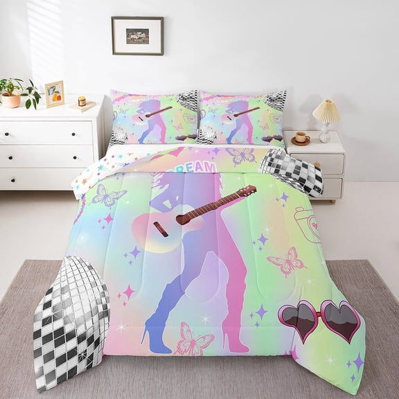 Erosebridal Music Guitar Bedding Twin Comforter Set,Disco Ball Down Comforter,Rock Music Bedding Sets Twin with Comforter,Super Cozy Old Fashion Room Decoration,Reversible,3pcs