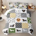 thumbnail image 2 of Manfei Patchwork Dachshund Quilt King, Paw Dot Checkered King Coverlet Set, Green White, 3pcs, 1 Bedspread and 2 Pillowcases, 2 of 7