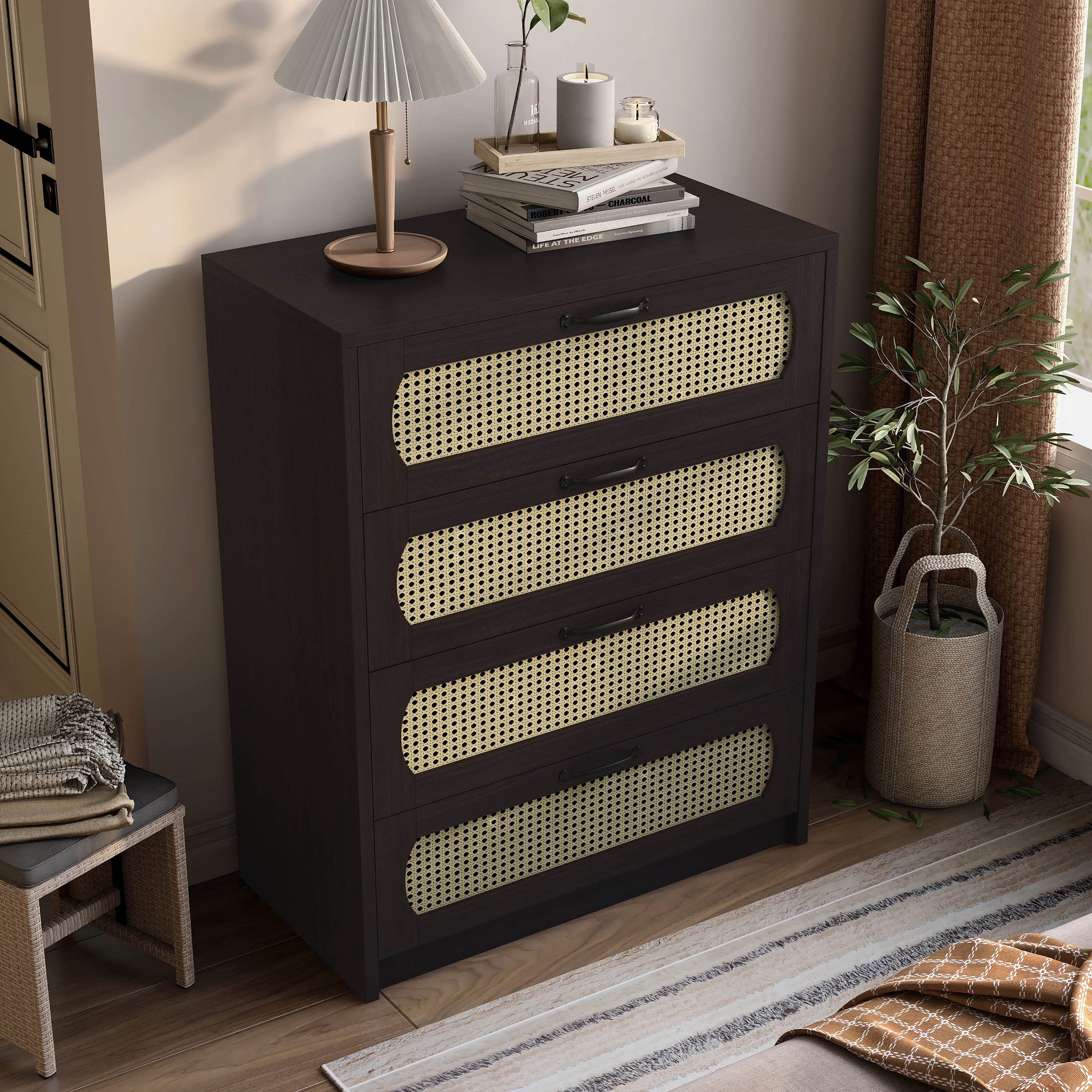 Furniture of America Evalte Adult Modern 4-Drawer Wood Vertical Dresser, Espresso