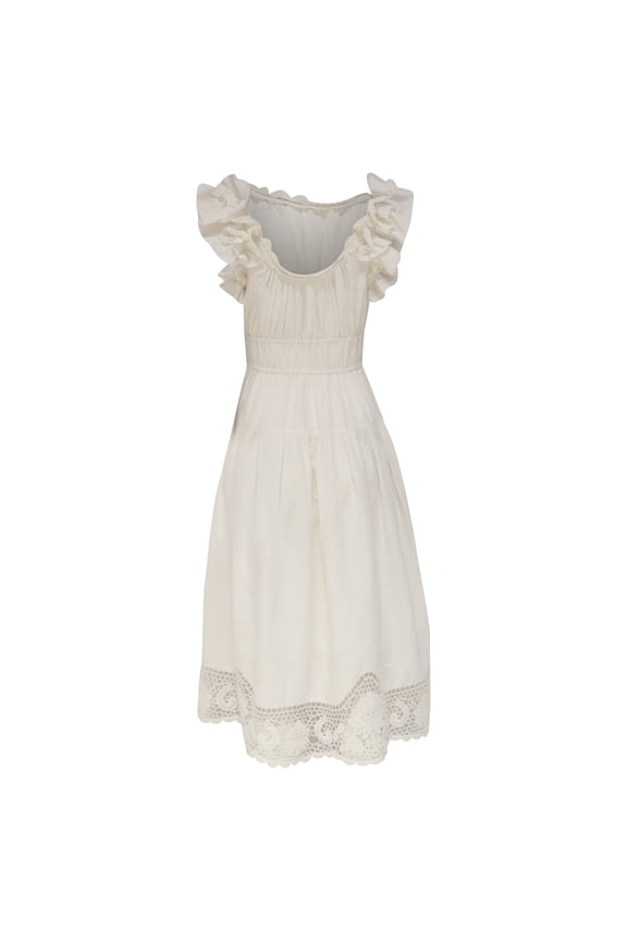 Pre-Owned Ulla Johnson Leona Midi Dress in White Linen