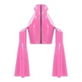 thumbnail image 4 of Yeahdor Womens Glossy Pu Crop Top Halter Off Shoulder Flared Sleeve For Clubbing Raves Pink M, 4 of 6