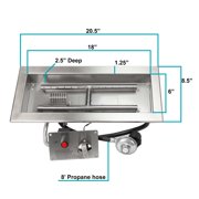 18 x 6 CSA Certified Fire Pit Burner Kit, Stainless Steel, Propane, Electronic Ignition