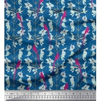 Soimoi Blue Cotton Duck Fabric Bird & Floral Printed Craft Fabric by The Yard 42 Inch Wide