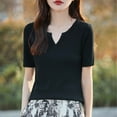 thumbnail image 2 of Stylish Olyvenn Waffle Knit Tops for Women V Neck Short Sleeve Solid Casual Shirts Loose Summer Tunic Sweater Tops Blouses Black XL, 2 of 3