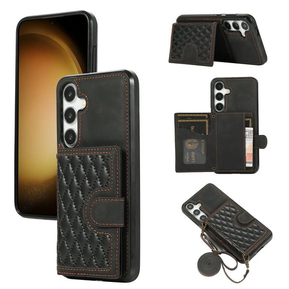 Mantto For Samsung Galaxy A36 5G Wallet Phone Case Cute Elegant PU Leather Case with Card Holder Crossbody Cover for Women Girls Shoulder Strap Wristlet RFID Blocking Shockproof Case,Black