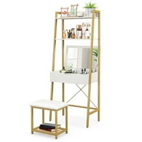 Ladder Vanity Desk Set with Flip Top Mirror and Cushioned Stool