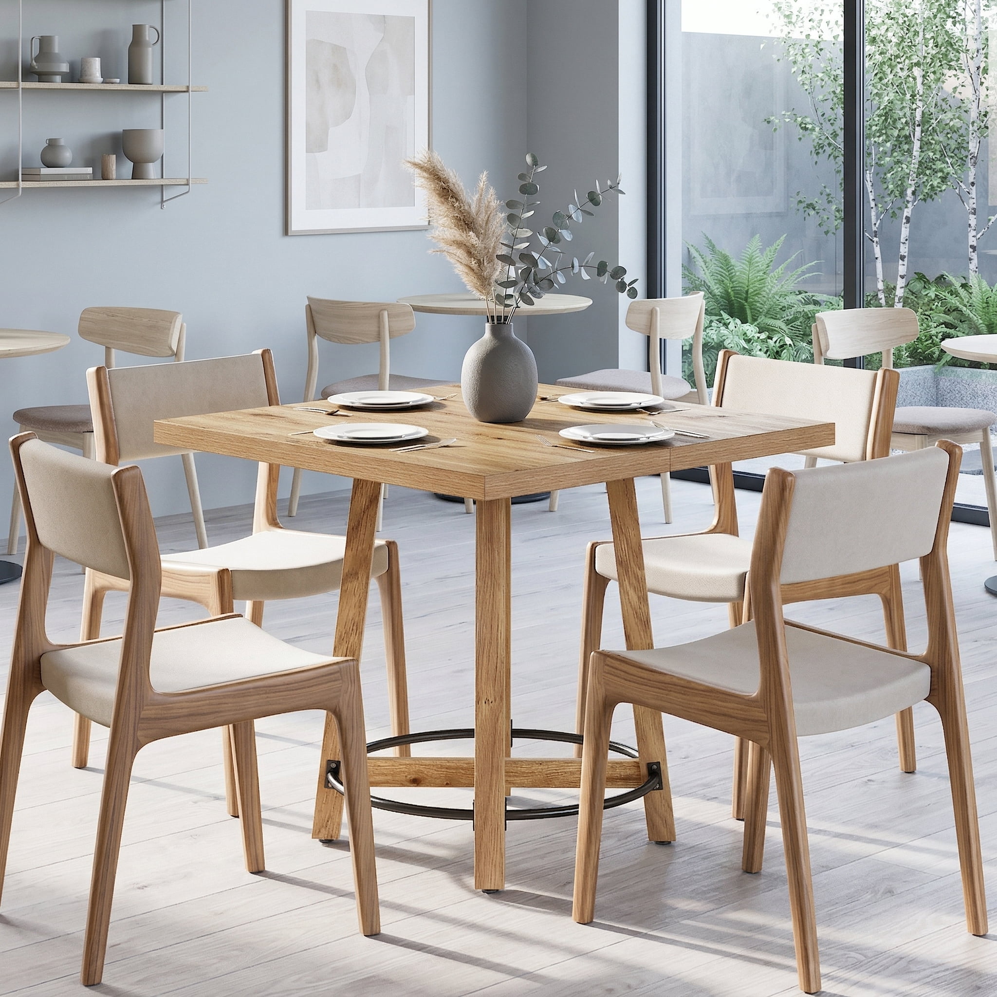 Fnova 31.5" Modern Dining Table for 2-4 People, Square Kitchen Table for Small Space, Kitchen, Dining Room, Brown