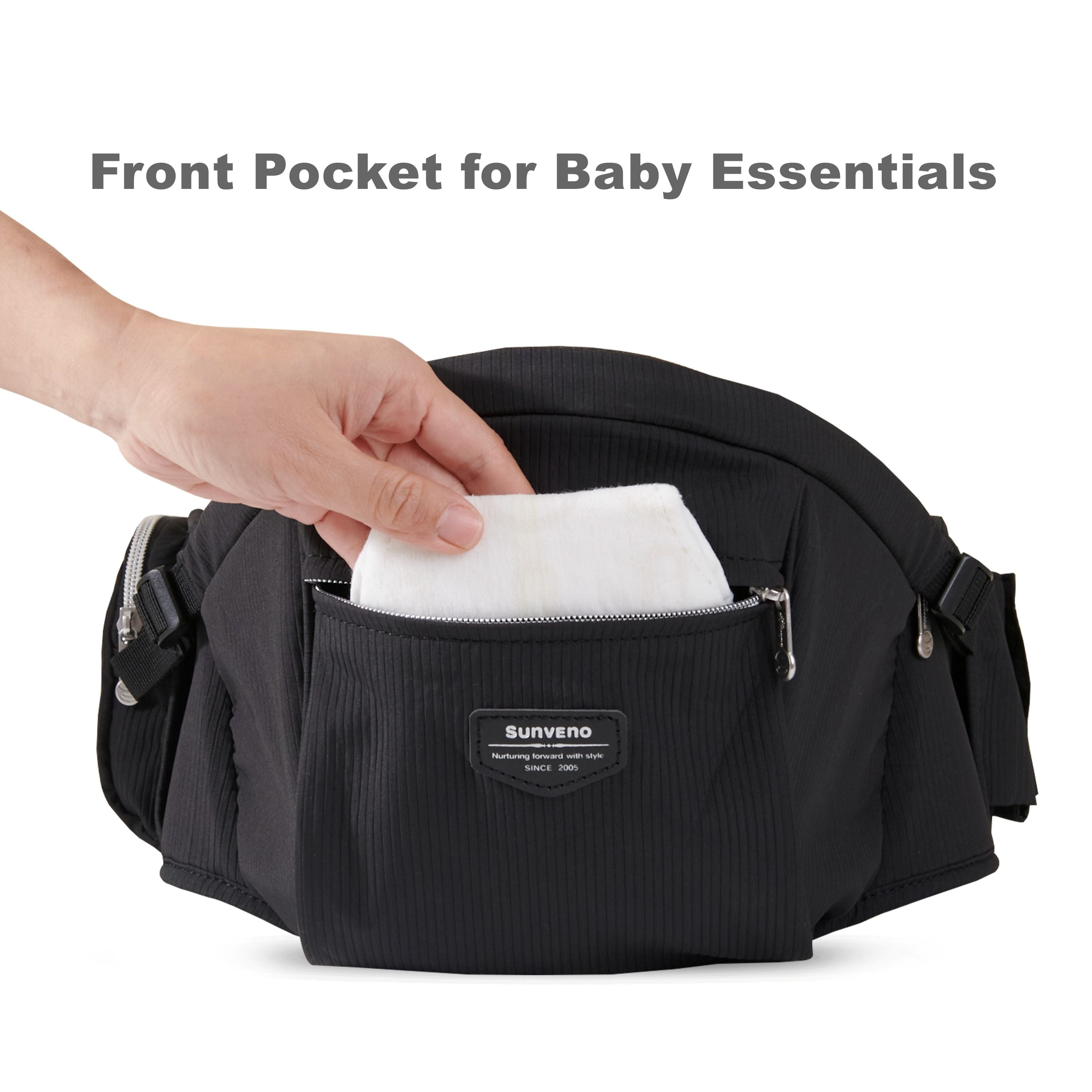 Sunveno Ergonomic Hip Baby Carrier with Seat, Adjustable Waistband & Storage Pockets, Newborn to Toddler up to 45 lbs