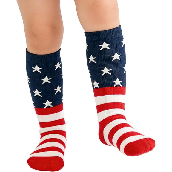OQRKI Kids Patriotic American Flag Knee High Soccer Socks for Boys Girls 4-6 Years, July 4Th Athletic Wicking Football Socks 4Th of July Socks Kids