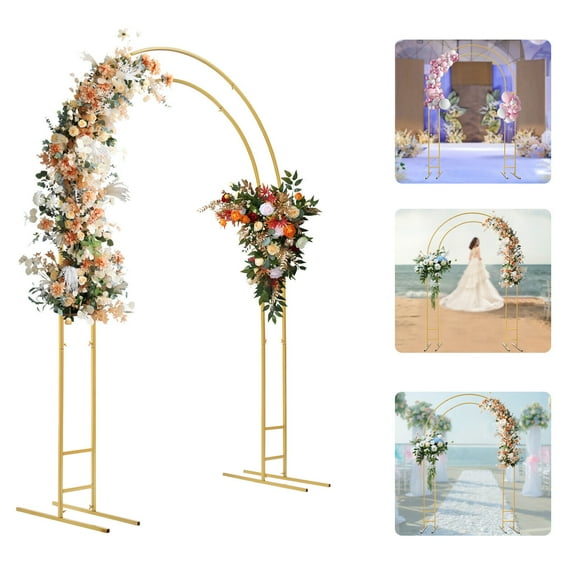 7.2ft Metal Wedding Arch, Balloon Arch Backdrop Arch Stand for Wedding, Bridal, Garden, Yard, Indoor Outdoor Party Decoration (Gold, Flowers Not Included)