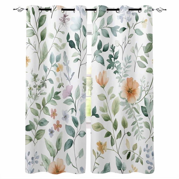 Colorful Flowers Blackout Curtains 96 Inches Long for Bedroom, Farmhouse Botanical Floral Herbs Thermal Insulated Room Darkening Black Out Window Curtain Panels Grommet Drapes for Living Room