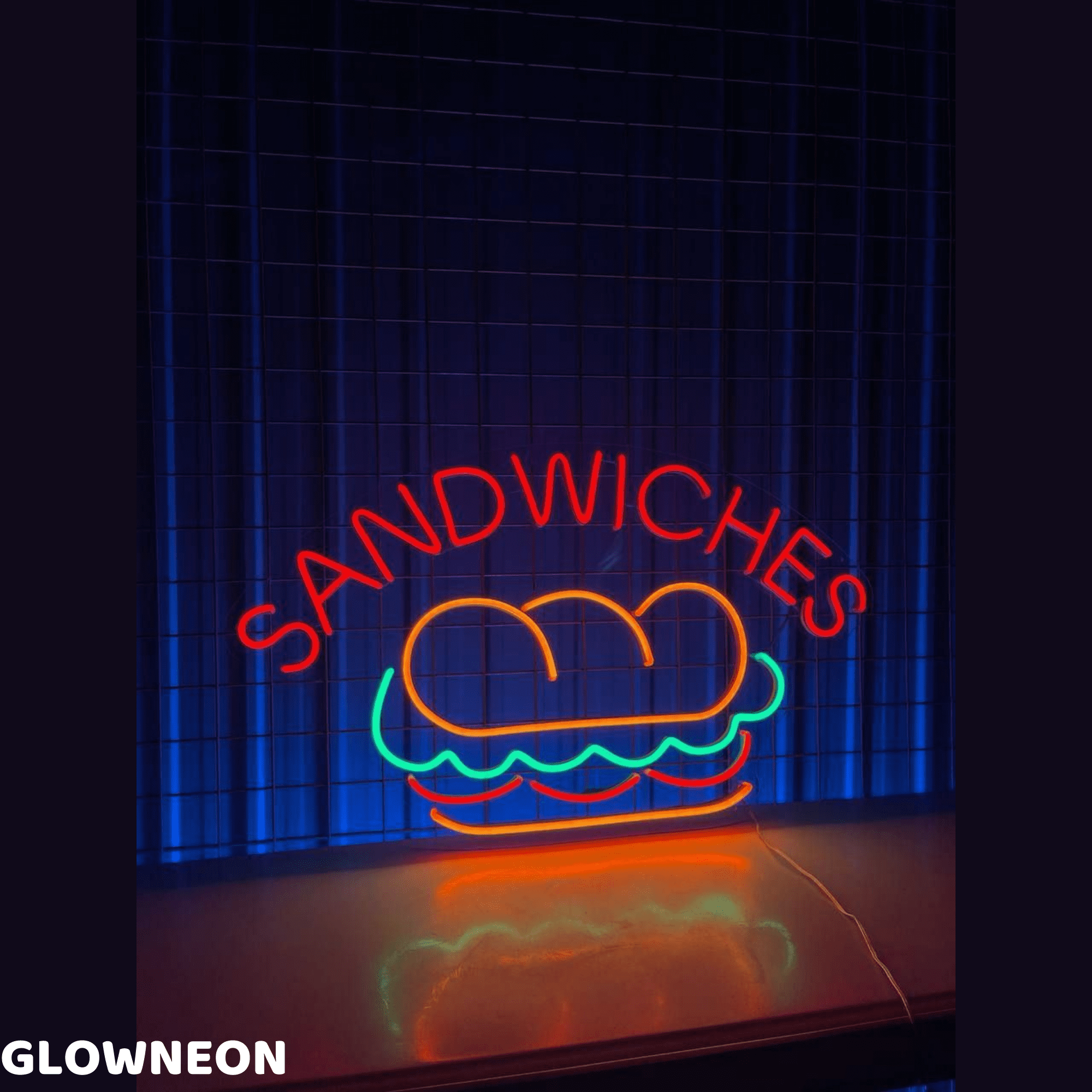 Glowneon Sandwiches Neon Sign, Open Sandwich Store Wall Neon Led Sign
