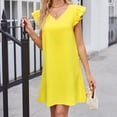 thumbnail image 7 of Wycnly Dresses for Women Casual Ruffle Sleeve Lightweight Swing Tunic Tshirt Dresses V-Neck Short Sleeve Solid Summer Mini Formal Dress Yellow XXL, 7 of 7