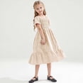 thumbnail image 2 of Busydd Girls' Dresses 2-13 Years Fashion Cute Solid Color Short Sleeve Tween Dresses Casual Square Neck Pleated Tiered Girls Summer Dresses, 2 of 8